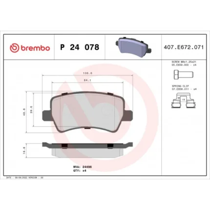 Brake Pad Set, disc brake BREMBO P 24 078