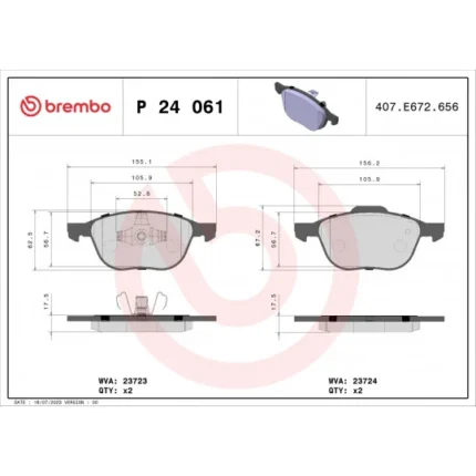 Brake Pad Set, disc brake BREMBO P 24 061